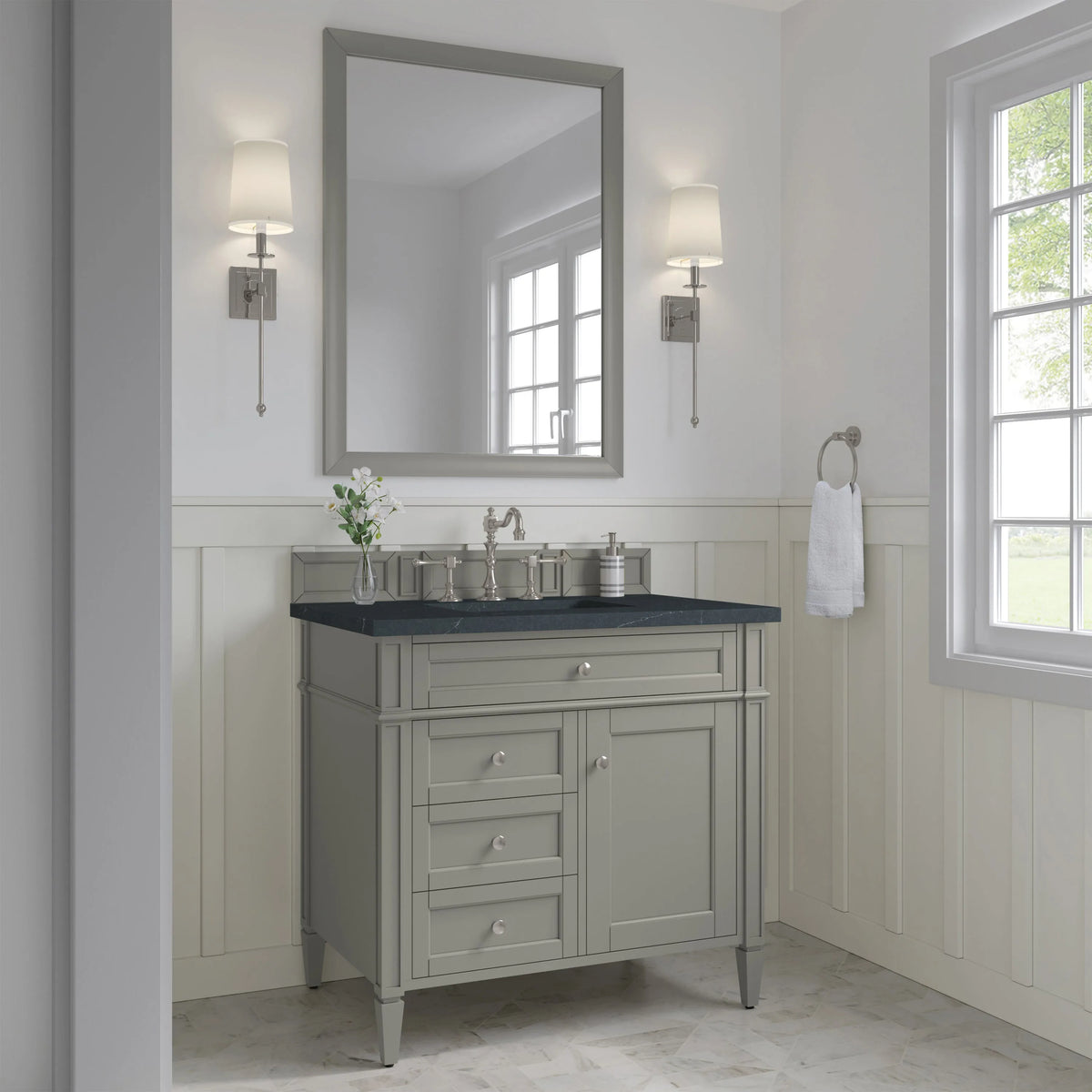 Brittany 36" Single Vanity, Urban Gray w/ 3 CM Charcoal Soapstone Silestone Top