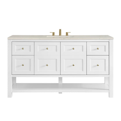 Breckenridge 60" Single Vanity, Bright White, w/ 3 CM Siberian Silestone Top