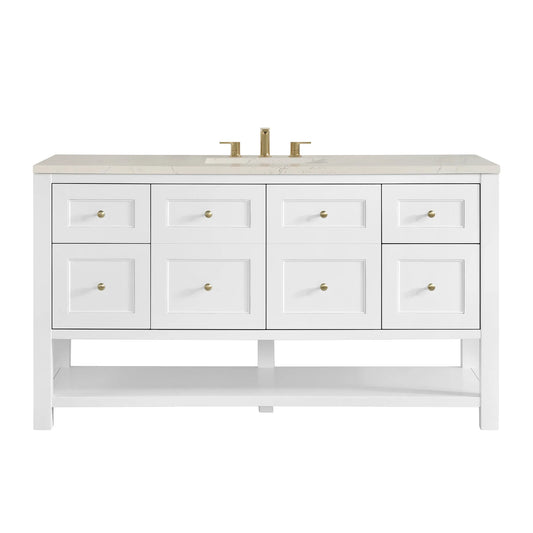 Breckenridge 60" Single Vanity, Bright White, w/ 3 CM Siberian Silestone Top