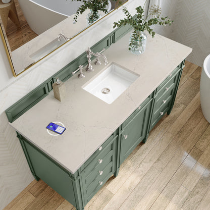 Renovate for Less Atlanta Brittany 60" Single Vanity, Smokey Celadon, w/ 3 CM Siberian Silestone Top w/FreePower Wireless Charger