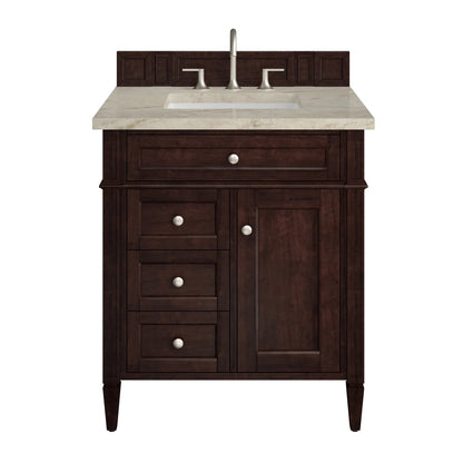 Brittany 30" Single Vanity, Burnished Mahogany, w/ 3 CM Tajnar Eclos Top