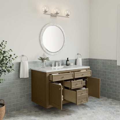 Renovate for Less Atlanta Chicago 48" Single Vanity, Walnut Whisper, w/ 3 CM Ethereal Noctis Silestone® Top