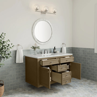Chicago 48" Single Vanity, Walnut Whisper, w/ 3 CM Ethereal Noctis Silestone® Top w/FreePower Wireless Charger