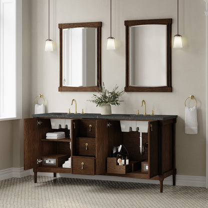 Renovate for Less Atlanta Kinnsden 72" Double Vanity, Sable Oak w/ 3 CM Parisien Bleu Silestone Top