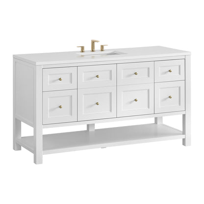 Renovate for Less Atlanta Breckenridge 60" Single Vanity, Bright White, w/ 3 CM White Zeus Quartz Top