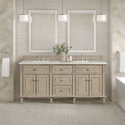 Renovate for Less Atlanta Lorelai 72" Double Vanity, Whitewashed Oak, w/ 3 CM Siberian Silestone Top