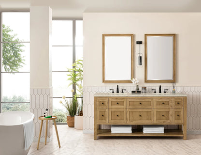 Breckenridge 72" Double Vanity, Light Natural Oak, w/ 3 CM Tajnar Eclos Top w/FreePower Wireless Charger