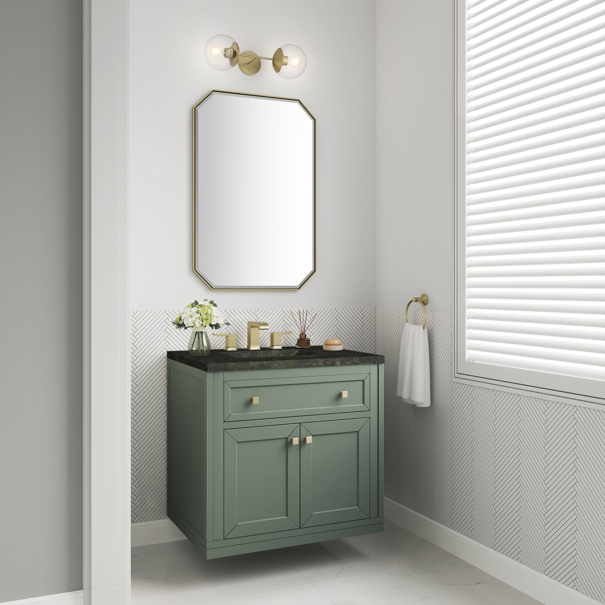 Renovate for Less Atlanta Chicago 30" Single Vanity, Smokey Celadon, w/ 3 CM Phantome Eclos Top