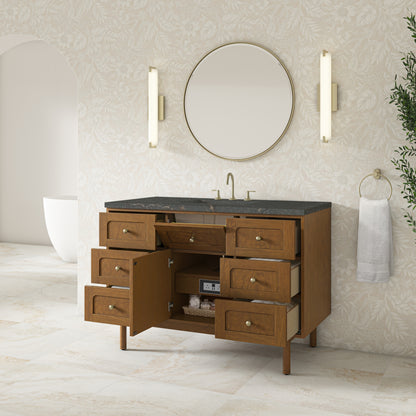Renovate for Less Atlanta Laurent 48" Single Vanity, Honey Oak w/ 3 CM Parisien Bleu Silestone Top