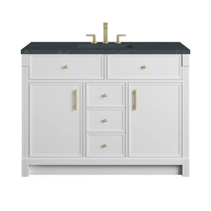 Bellshire 48" Single Vanity, Bright White w/ 3 CM Charcoal Soapstone Silestone Top