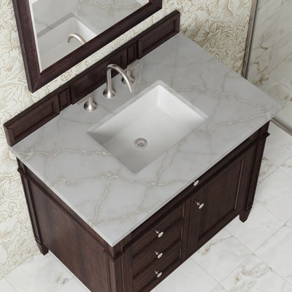 Brittany 36" Single Vanity, Burnished Mahogany w/ 3 CM Victorian Silver Silestone Top