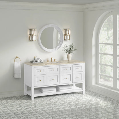 Breckenridge 60" Single Vanity, Bright White, w/ 3 CM Tajnar Eclos Top w/FreePower Wireless Charger