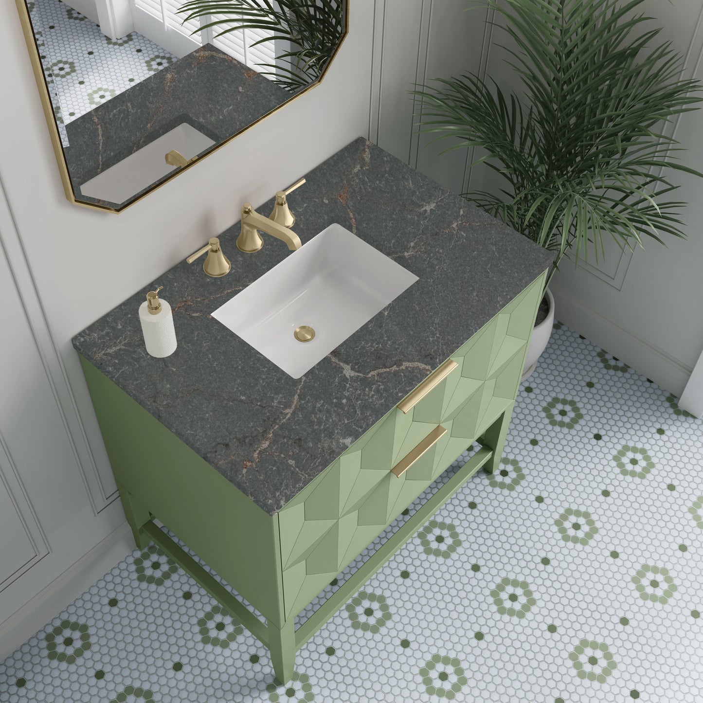 Renovate for Less Atlanta Emmeline 36" Single Vanity, Pistachio w/ 3 CM Parisien Bleu Top