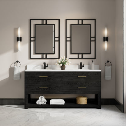 Renovate for Less Atlanta Lucian 72" Double Vanity, Carbon Oak w/ 3 CM White Zeus Silestone Top