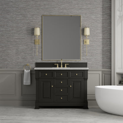Renovate for Less Atlanta Brookfield 48" Single Vanity, Black Onyx w/ 3 CM Eternal Jasmine Pearl Silestone Top w/ FreePower Wireless Charger