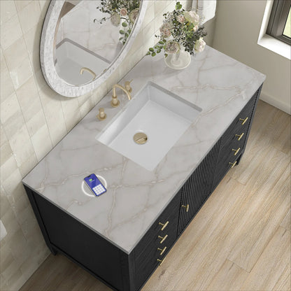 Myrrin 48" Single Vanity, Carbon Oak w/ 3 CM Victorian Silver Silestone Top w/FreePower Wireless Charger
