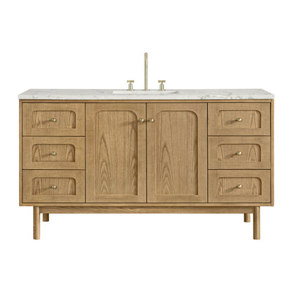Renovate for Less Atlanta Laurent 60" Single Vanity, Light Natural Oak, w/ 3 CM Victorian Silver Quartz Top