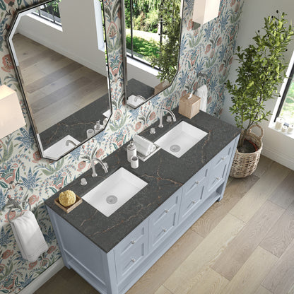 Renovate for Less Atlanta Breckenridge 60" Double Vanity, Serenity Blue w/ 3 CM Parisien Bleu Top