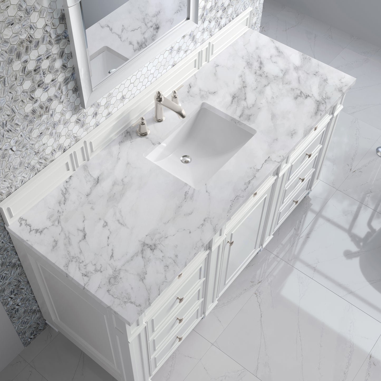 Renovate for Less Atlanta Bristol 60" Single Vanity, Bright White w/ 3 CM Carrara Marble Top