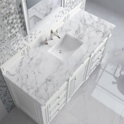 Renovate for Less Atlanta Bristol 60" Single Vanity, Bright White w/ 3 CM Carrara Marble Top