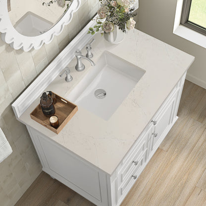 Renovate for Less Atlanta Lorelai 36" Single Vanity, Bright White, w/ 3 CM Siberian Silestone Top