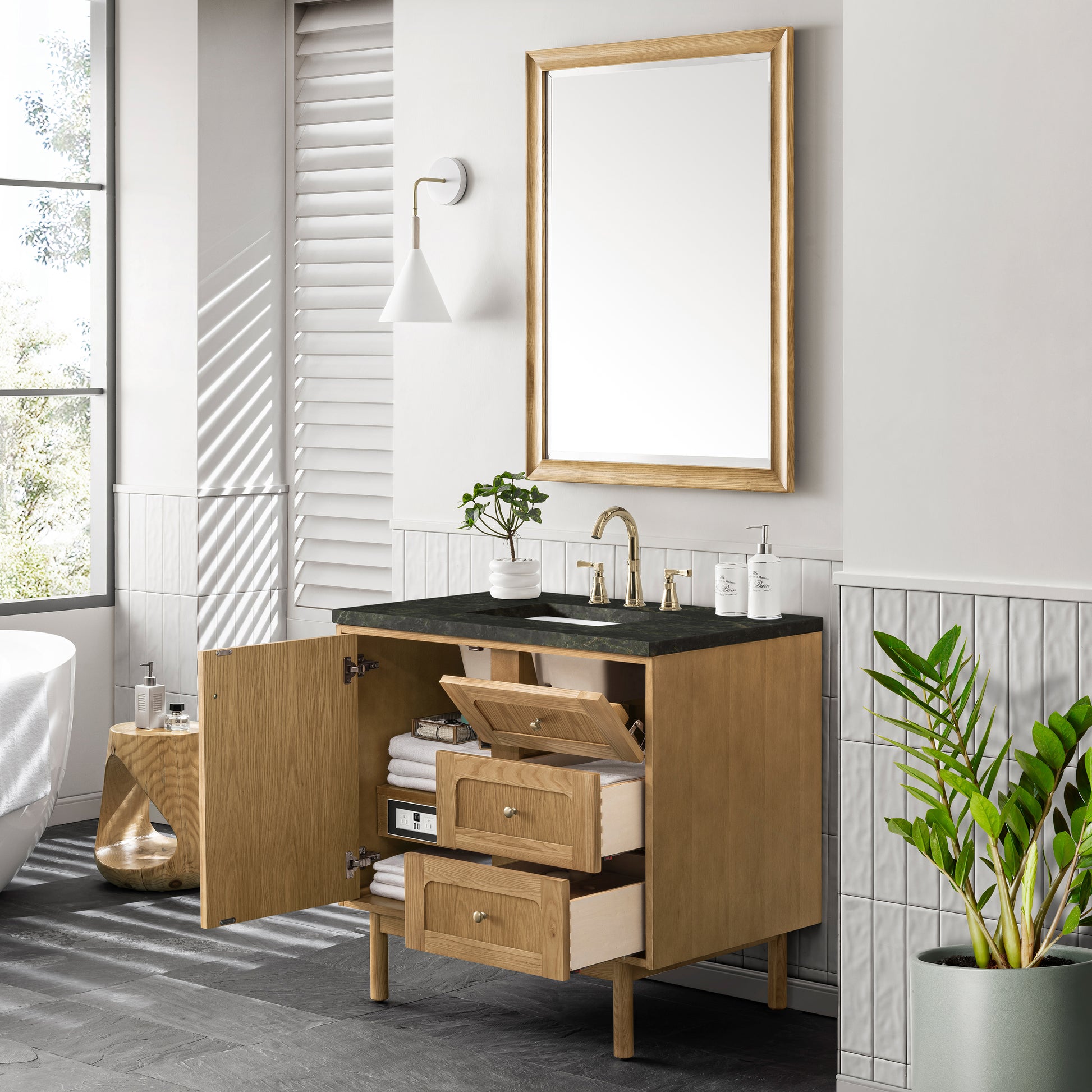 Renovate for Less Atlanta Laurent 36" Single Vanity, Light Natural Oak, w/ 3 CM Phantome Eclos Top