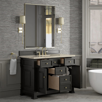Brookfield 48" Single Vanity, Black Onyx, w/ 3 CM Tajnar Eclos Top w/FreePower Wireless Charger