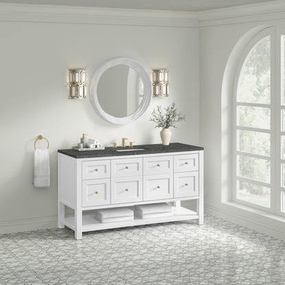 Renovate for Less Atlanta Breckenridge 60" Single Vanity Cabinet, Bright White w/ 3 CM Parisien Bleu Top w/ FreePower Wireless Charger