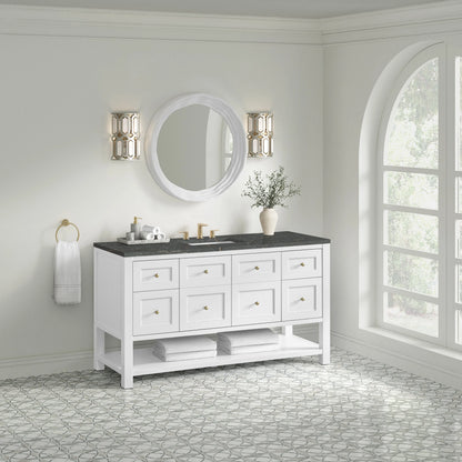 Breckenridge 60" Single Vanity Cabinet, Bright White w/ 3 CM Parisien Bleu Top w/ FreePower Wireless Charger