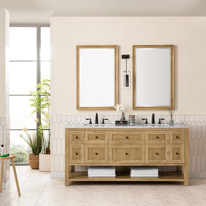 Renovate for Less Atlanta Breckenridge 72" Double Vanity, Light Natural Oak w/ 3 CM Carrara Marble Top