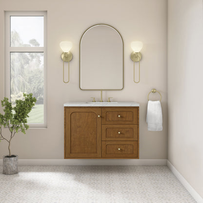 Renovate for Less Atlanta Laurent 36" Single Vanity, Honey Oak w/ 3 CM Ethereal Noctis Silestone Top