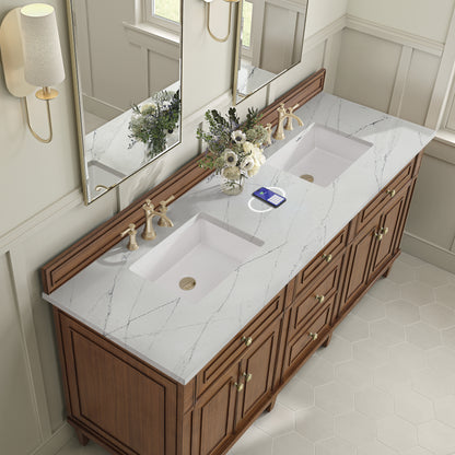 Renovate for Less Atlanta Lorelai 72"Double Vanity, Mid-Century Walnut w/ 3 CM Ethereal Noctis Silestone Top w/FreePower Wireless Charger