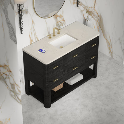 Renovate for Less Atlanta Lucian 48" Single Vanity, Carbon Oak, w/ 3 CM Siberian Silestone Top w/FreePower Wireless Charger