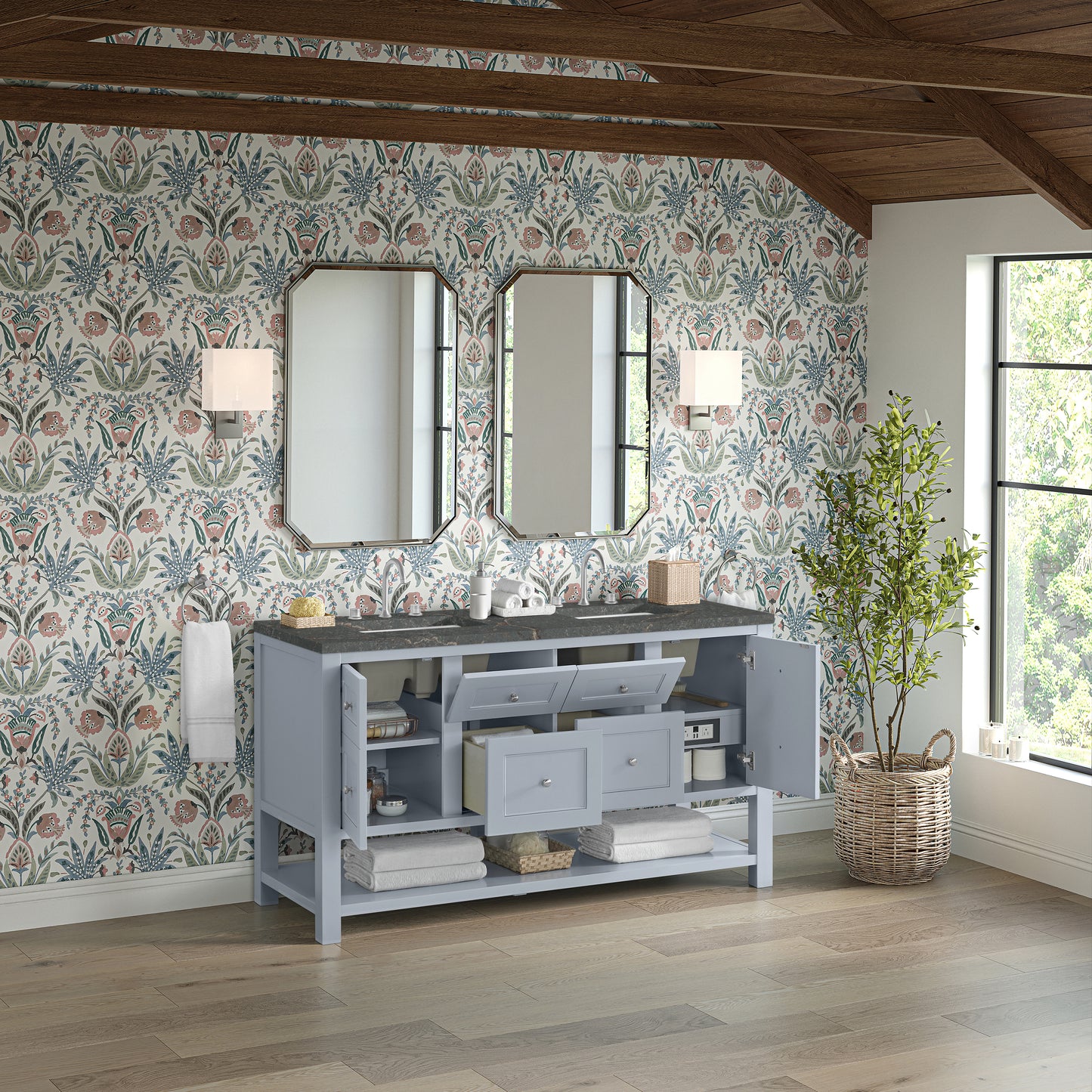 Renovate for Less Atlanta Breckenridge 60" Double Vanity, Serenity Blue w/ 3 CM Parisien Bleu Top