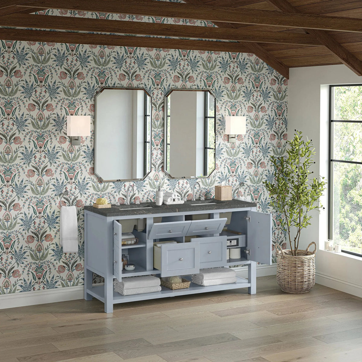 Breckenridge 60" Double Vanity, Serenity Blue w/ 3 CM Parisien Bleu Top w/FreePower Wireless Charger