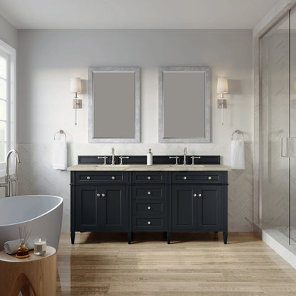 Brittany 72" Double Vanity, Black Onyx, w/ 3 CM Tajnar Eclos Top