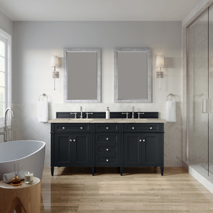 Renovate for Less Atlanta Brittany 72" Double Vanity, Black Onyx, w/ 3 CM Tajnar Eclos Top