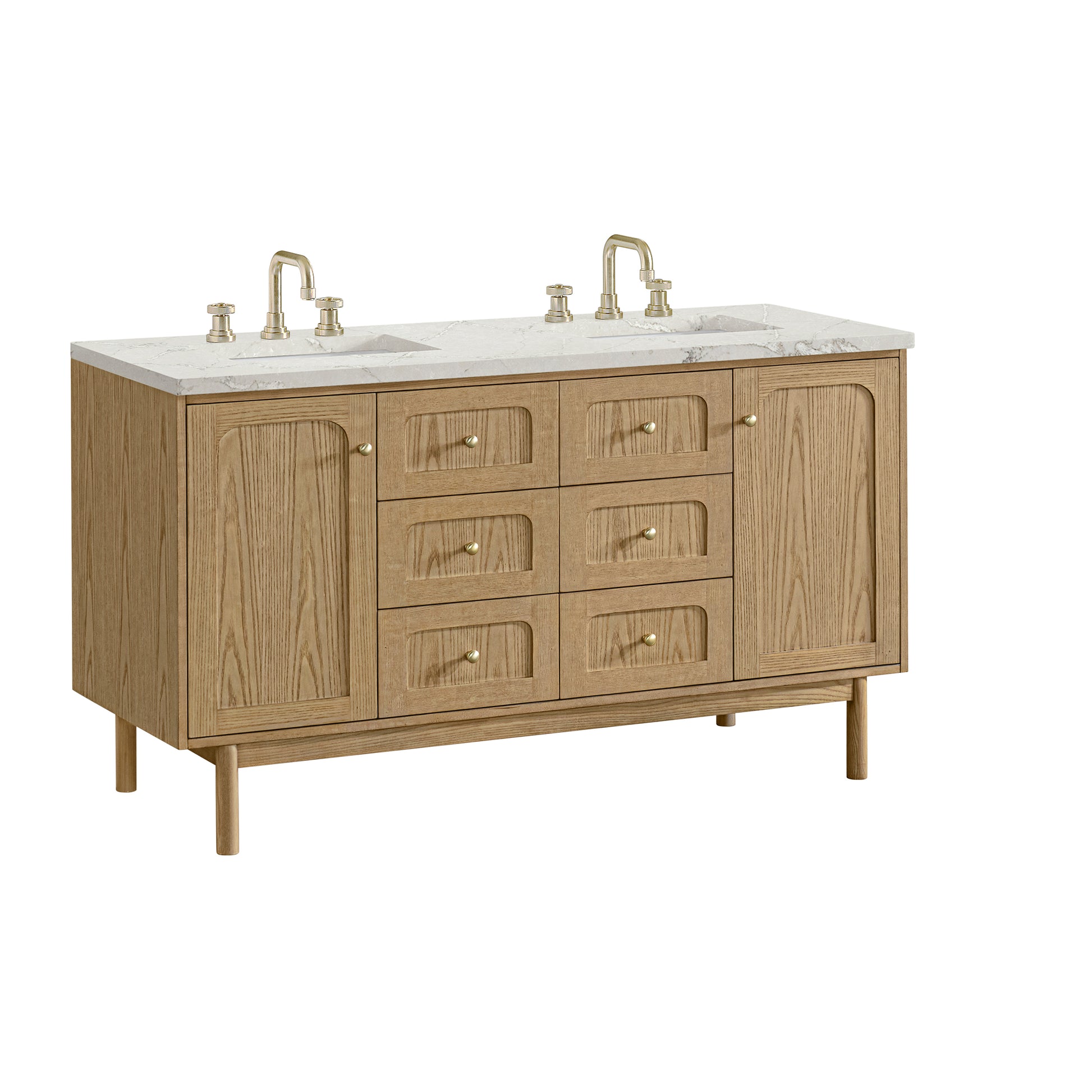 Renovate for Less Atlanta Laurent 60" Double Vanity, Light Natural Oak, w/ 3 CM Victorian Silver Quartz Top