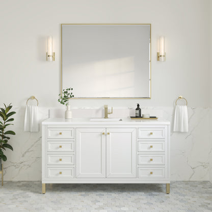 Renovate for Less Atlanta Chicago 60" Single Vanity, Glossy White, w/ Single Hole 3CM White Zeus Silestone® Top & Backsplash