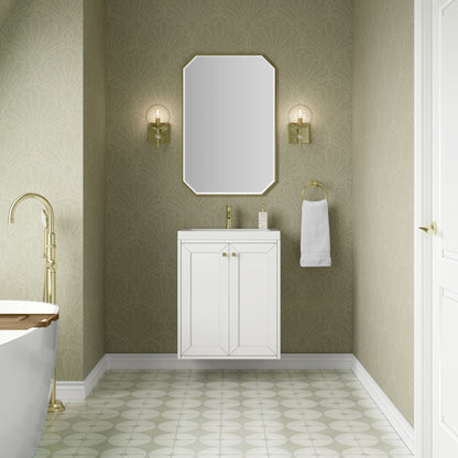 Renovate for Less Atlanta Chianti 24" Single Vanity, Glossy White, Champagne Brass, w/ White Glossy Composite Stone Top