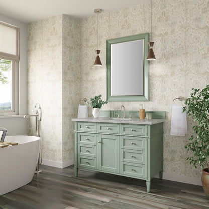 Renovate for Less Atlanta Brittany 48" Single Vanity, Sage Green w/ 3 CM Victorian Silver Silestone Top