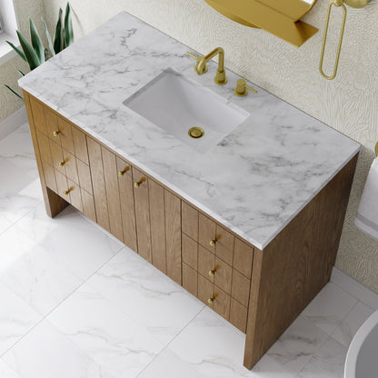 Renovate for Less Atlanta Hudson 48" Single Vanity, Honey Oak w/ 3 CM Carrara Marble Top