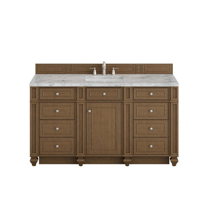 Bristol 60" Single Vanity, Saddle Brown w/ 3 CM Carrara Marble Top