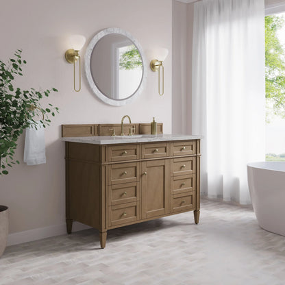 Brittany 48" Single Vanity, Pecan w/ 3 CM Eternal Jasmine Pearl Silestone Top w/FreePower Wireless Charger