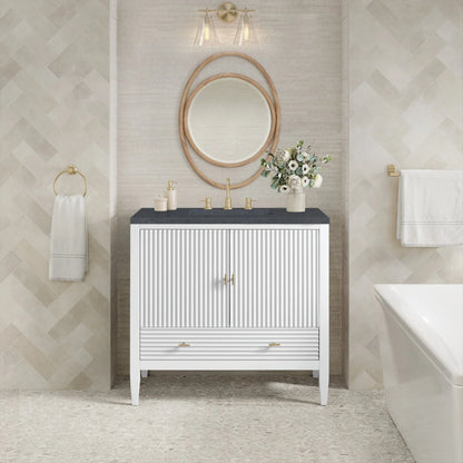 Myrrin 36" Vanity, Bright White w/ 3 CM Charcoal Soapstone Silestone Top