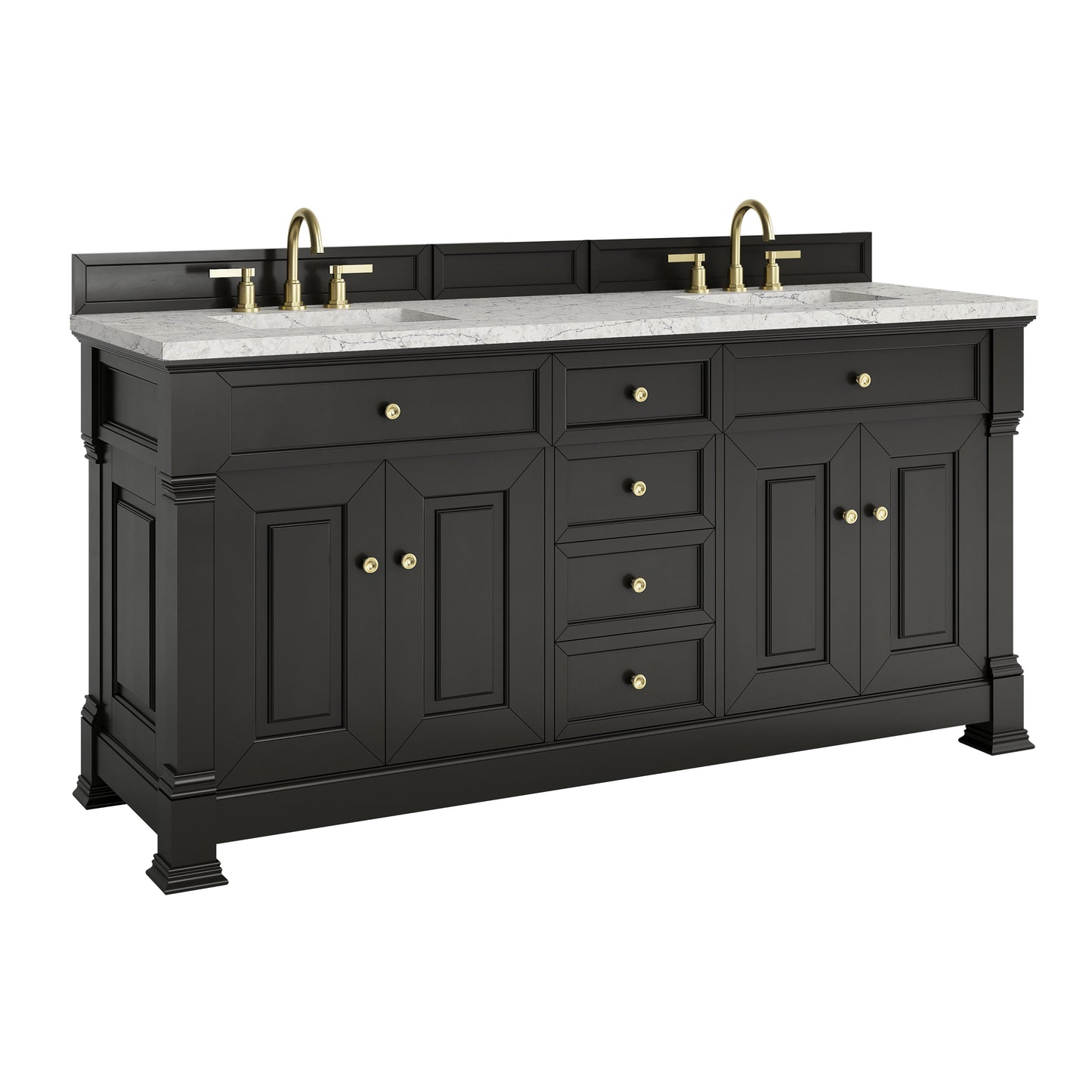 Renovate for Less Atlanta Brookfield 72" Double Vanity, Black Onyx w/ 3 CM Eternal Jasmine Pearl Silestone Top