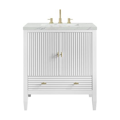 Renovate for Less Atlanta Myrrin 30" Single Vanity, Bright White w/ 3 CM Ethereal Noctis Silestone Top