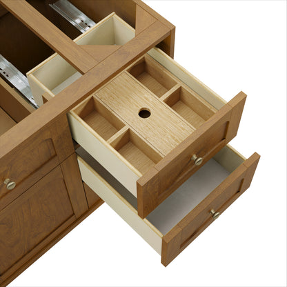 Renovate for Less Atlanta Laurent 48" Single Vanity, Honey Oak w/ 3 CM Parisien Bleu Silestone Top