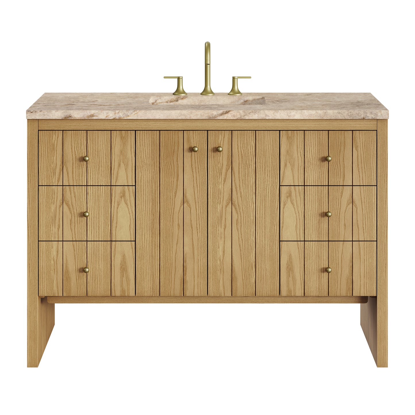 Renovate for Less Atlanta Hudson 48" Single Vanity, Light Natural Oak, w/ 3 CM Tajnar Eclos Top w/FreePower Wireless Charger