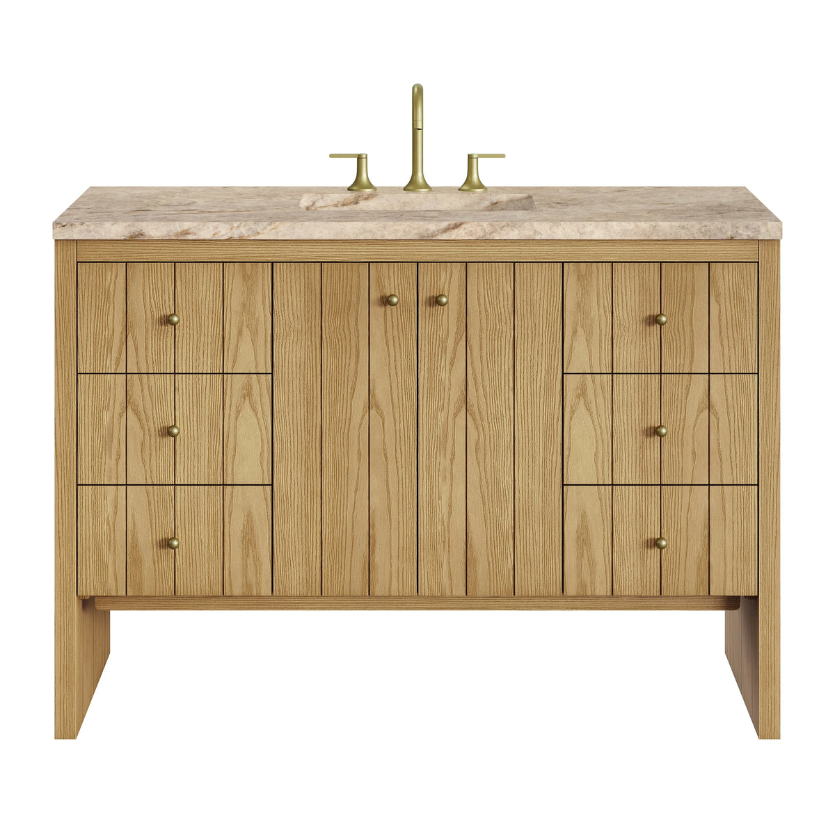 Hudson 48" Single Vanity, Light Natural Oak, w/ 3 CM Tajnar Eclos Top w/FreePower Wireless Charger